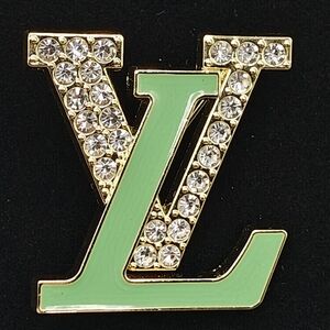 Upcycled Brooch Gold Tone With White Rhinestone & Green Enamel
